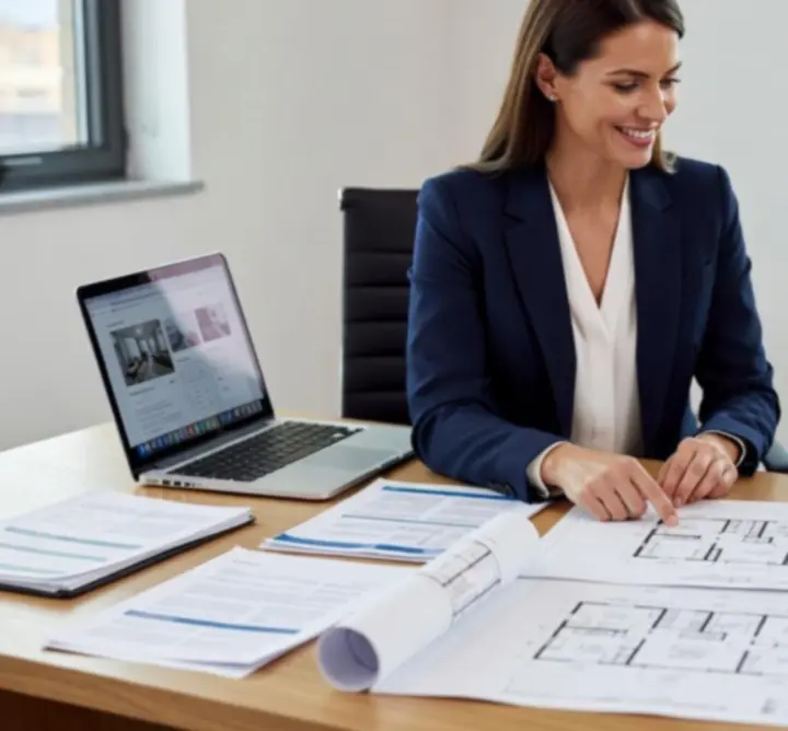 Estate agent reviewing valuation figures with a client at a desk
