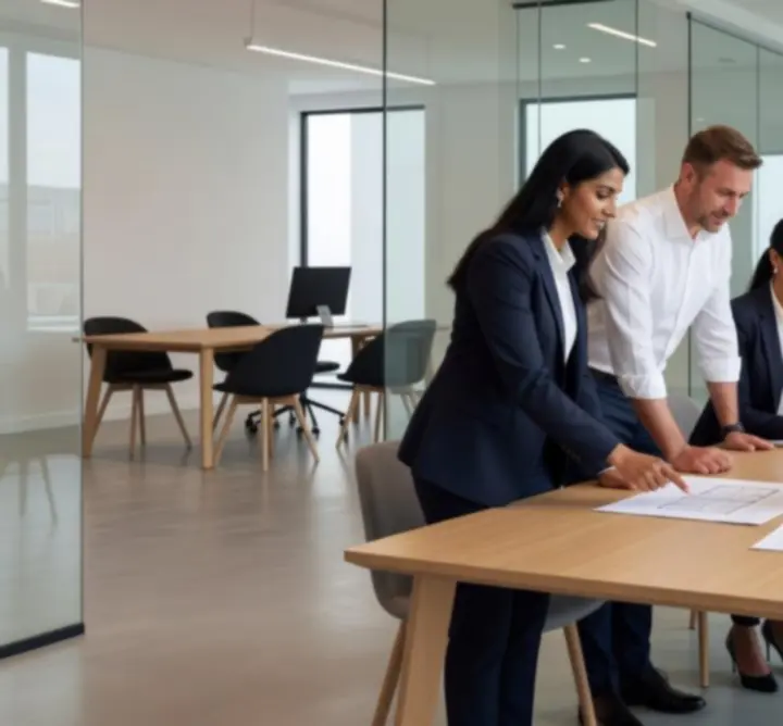 Modern office where property consultants discuss client requirements