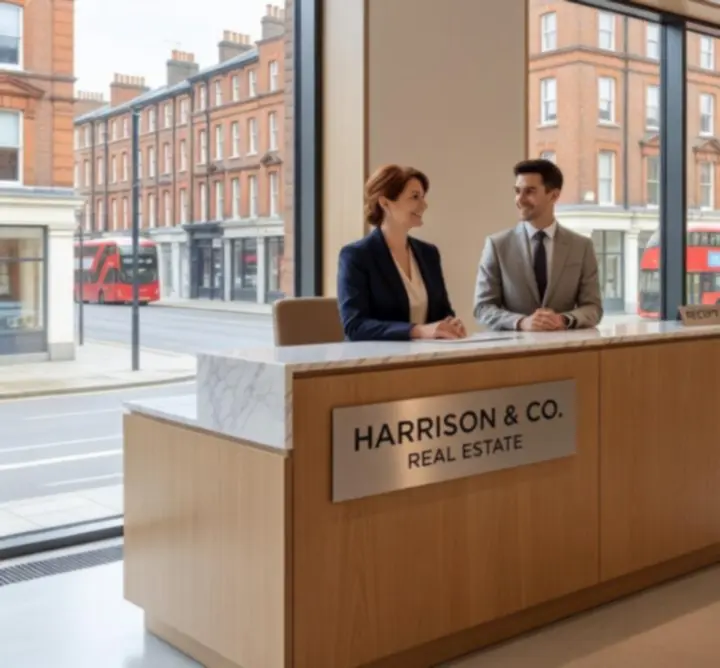 Smiling tenants reviewing property documents in a modern UK apartment